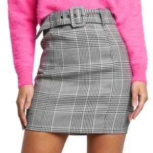 Bardot Checkered Skirt with Belt